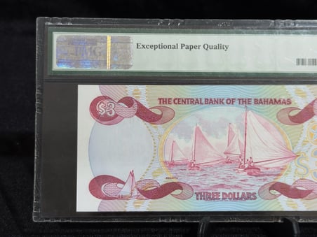 BAHAMALAR 1984 – 3 DOLAR – KRALİÇE II. ELIZABETH – PMG 67 EPQ SUPERB GEM UNCIRCULATED – PICK# 44a