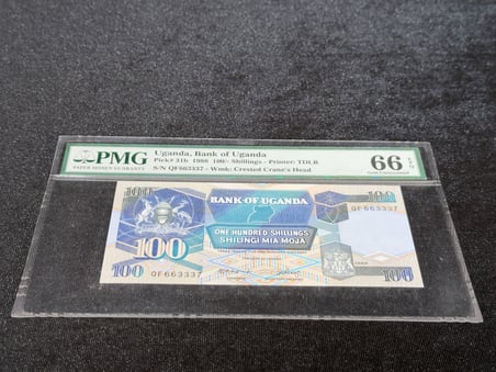 UGANDA 1988 – 100 ŞİLİN – PMG 66 EPQ GEM UNCIRCULATED – PICK# 31b