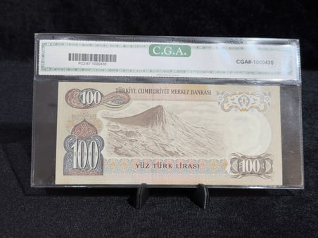 TÜRKİYE 1979 – 100 TÜRK LİRASI – 6. EMİSYON – CGA 67 GEM UNCIRCULATED – ATATÜRK & AĞRI DAĞI
