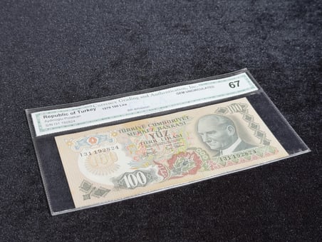 TÜRKİYE 1979 – 100 TÜRK LİRASI – 6. EMİSYON – CGA 67 GEM UNCIRCULATED – ATATÜRK & AĞRI DAĞI