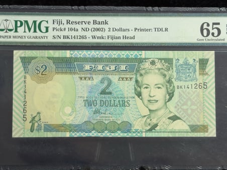 FİJİ 2002 – 2 DOLAR | PMG 65 EPQ GEM UNCIRCULATED | PICK#104a