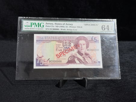 JERSEY 1993 – 5 POUND SPECIMEN BANKNOT | PMG 64 EPQ | PICK#21s