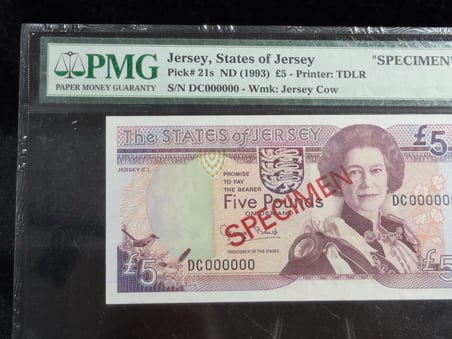 JERSEY 1993 – 5 POUND SPECIMEN BANKNOT | PMG 64 EPQ | PICK#21s