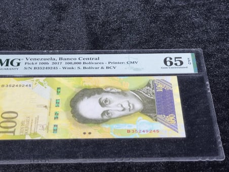 VENEZUELA 2017 – 100.000 BOLÍVARES | PMG 65 EPQ GEM UNCIRCULATED | PICK#100b
