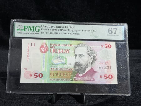 TOP POP! URUGUAY 2003 – 50 PESOS URUGUAYOS | PMG 67 EPQ SUPERB GEM UNC | PICK#84