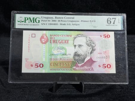 TOP POP! URUGUAY 2003 – 50 PESOS URUGUAYOS | PMG 67 EPQ SUPERB GEM UNC | PICK#84