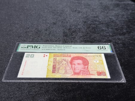 ARJANTİN 2016 – 20 PESOS | PMG 66 EPQ GEM UNCIRCULATED | PICK#355d