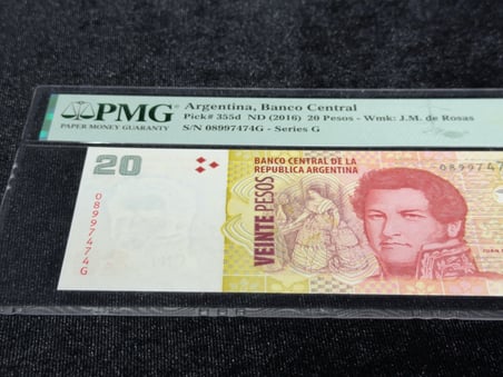 ARJANTİN 2016 – 20 PESOS | PMG 66 EPQ GEM UNCIRCULATED | PICK#355d