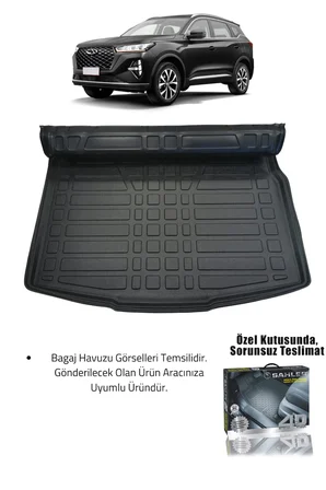 Sahler Chery Tiggo 7 Pro / Max 2022+ Uyumlu 4.5D Premium Havuzlu Paspas Ve Liner Marka 3D Bagaj Havuzu