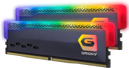 GEIL ORION V RGB GAVSG532GB5600C38ADC 32GB (2x16GB) DDR5 5600MHz CL38, XMP 3.0, On-Die ECC &amp; PMIC, RGB Aydınlatma, Alüminyum Soğutucu, Gri