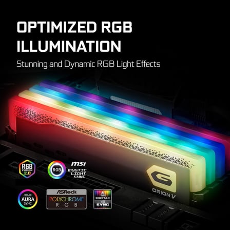 GEIL ORION V RGB GAVSG532GB5600C38ADC 32GB (2x16GB) DDR5 5600MHz CL38, XMP 3.0, On-Die ECC &amp; PMIC, RGB Aydınlatma, Alüminyum Soğutucu, Gri