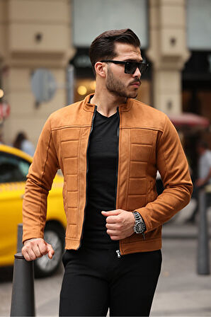 Erkek Su ve Rüzgar Geçirmez Slim Fit Astarlı Mevsimlik Süet Ceket