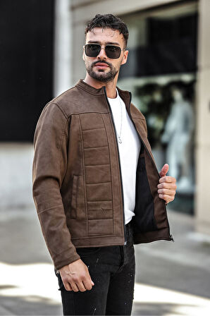 Erkek Su ve Rüzgar Geçirmez Slim Fit Astarlı Mevsimlik Süet Ceket