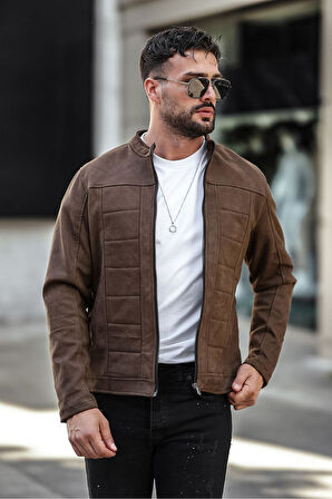 Erkek Su ve Rüzgar Geçirmez Slim Fit Astarlı Mevsimlik Süet Ceket