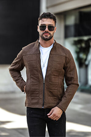 Erkek Su ve Rüzgar Geçirmez Slim Fit Astarlı Mevsimlik Süet Ceket