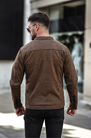 Erkek Su ve Rüzgar Geçirmez Slim Fit Astarlı Mevsimlik Süet Ceket