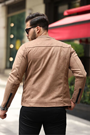 Erkek Su ve Rüzgar Geçirmez Slim Fit Astarlı Mevsimlik Süet Ceket