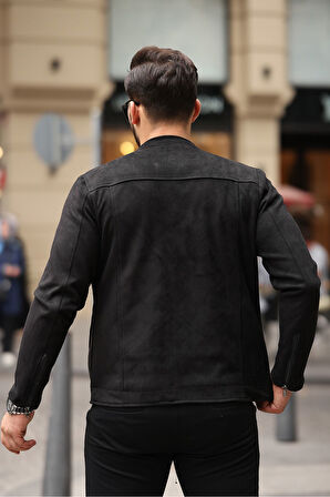 Erkek Su ve Rüzgar Geçirmez Slim Fit Astarlı Mevsimlik Süet Ceket