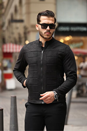 Erkek Su ve Rüzgar Geçirmez Slim Fit Astarlı Mevsimlik Süet Ceket