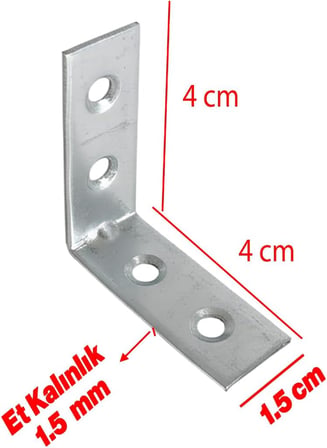 (25 ADET) Metal Köşebent 40x40x15 mm İnce L Demiri Gönye Mobilya Duvar Sabitleme Bağlantı Aparatı
