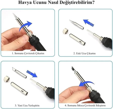 60w Sıcaklık Ayarlı Kalem Havya 5 Adet Uç Stand 2 Adet Cımbız Lehim Ve Pompası Seti