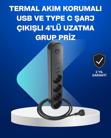 Akıllı Akım Dengelemeli 4 Lü Çoklu Priz Type-c Ve Usb Çıkışlı Diğer