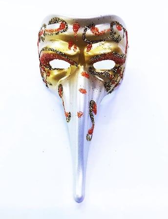Evimdeyokyok Venedik Maske Magnet Seramik Gümüş ve Kırmızı İşlemeli 4x7 cm