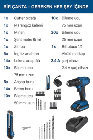 Scheppach 74 Parça Akülü Vidalama Seti  C-DTB74/2-X 2x2 Ah Çift Akülü