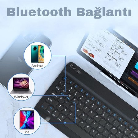 Şık Tasarımlı Bluetooth Kablosuz Klavye ve Mouse Seti | Android, iOS ve Windows Uyumlu | Şarj Edilebilir, Taşınabilir ve Sessiz Tuşlu Set (Siyah)