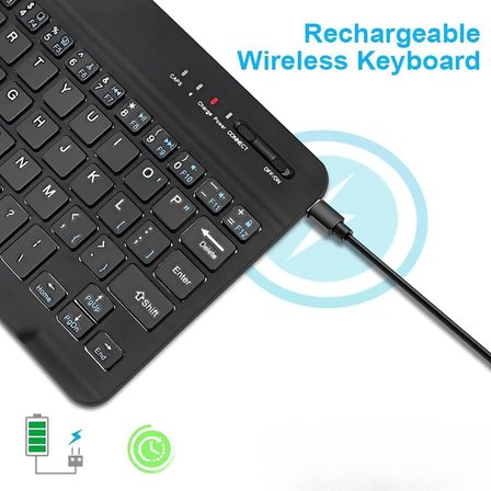 Şık Tasarımlı Bluetooth Kablosuz Klavye ve Mouse Seti | Android, iOS ve Windows Uyumlu | Şarj Edilebilir, Taşınabilir ve Sessiz Tuşlu Set (Siyah)