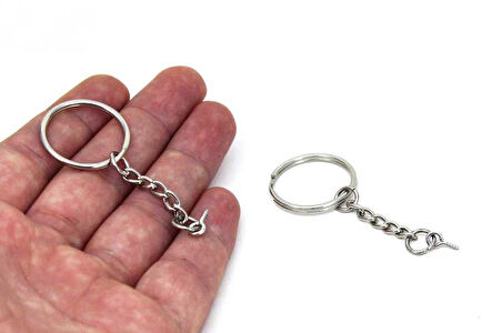 25 mm ZİNCİRLİ ANAHTARLIK HALKASI VE 5x10 mm HALKALI VİDA SETİ, NİKEL KAPLAMA