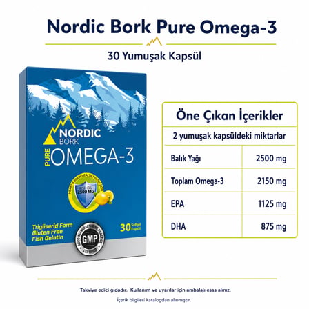 Nordic Bork Pure Omega-3 Balık Yağı 30 Yumuşak Kapsül