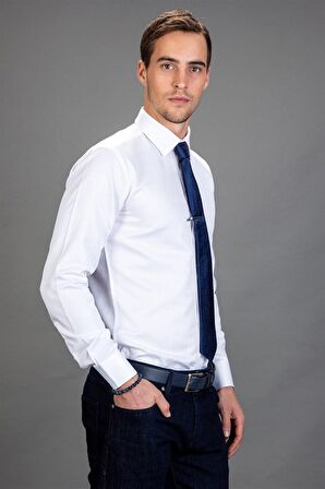 Tudors Modern Slim Fit Dar Kesim Armürlü Erkek Göm