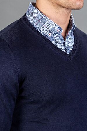 Tudors Slim Fit Dar Kesim V Yaka Pamuklu Erkek Kaz