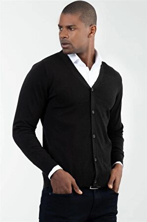 Tudors Slim Fit Dar Kesim Düğmeli Düz Pamuk Erkek Hırka