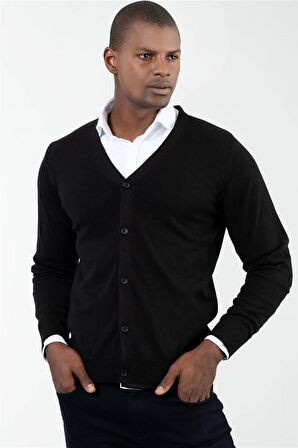 Tudors Slim Fit Dar Kesim Düğmeli Düz Pamuk Erkek Hırka