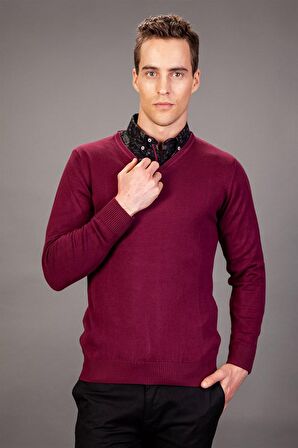 Tudors Slim Fit Dar Kesim V Yaka Pamuklu Erkek Kaz