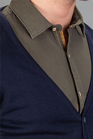 Tudors Slim Fit Dar Kesim Düğmeli Düz Pamuk Erkek Hırka