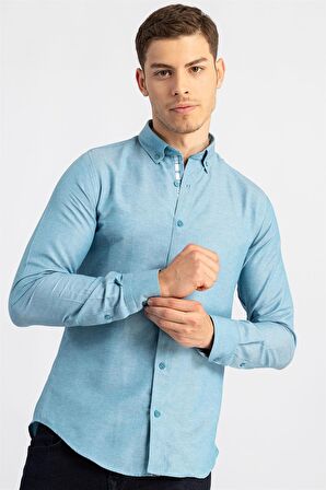 Tudors Slim Fit Dar Kesim Uzun Kol Poplin Oxford Erkek Gömlek