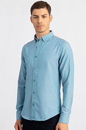 Tudors Slim Fit Dar Kesim Uzun Kol Poplin Oxford Erkek Gömlek