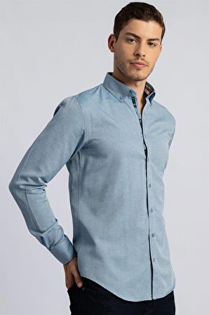 Tudors Slim Fit Dar Kesim Uzun Kol Poplin Oxford Erkek Gömlek