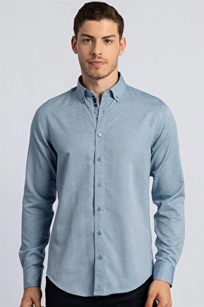 Tudors Slim Fit Dar Kesim Uzun Kol Poplin Oxford Erkek Gömlek