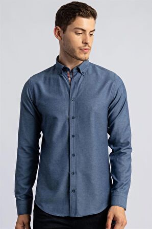 Tudors Slim Fit Dar Kesim Uzun Kol Poplin Oxford Erkek Gömlek