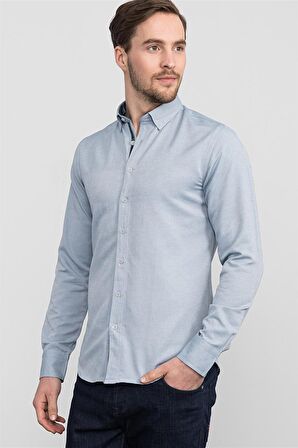 Tudors Slim Fit Dar Kesim Uzun Kol Poplin Oxford Erkek Gömlek