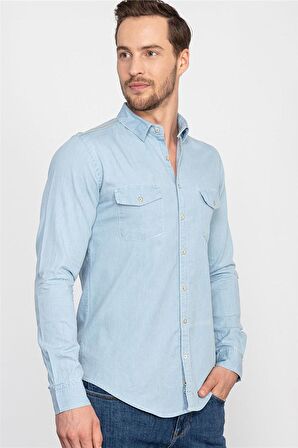 Tudors Slim Fit Dar Kesim Uzun Kol Çift Cep Unisex Kot Gömlek