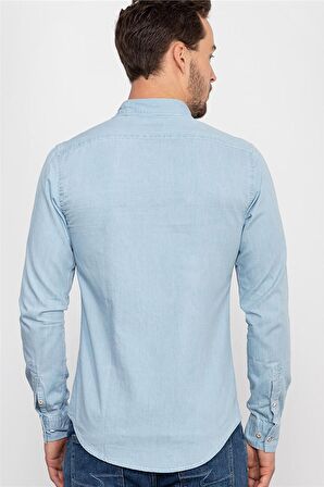 Tudors Slim Fit Dar Kesim Uzun Kol Çift Cep Unisex Kot Gömlek