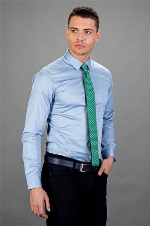 Tudors Slim Fit Dar Kesim Düz Saten Erkek Gömlek