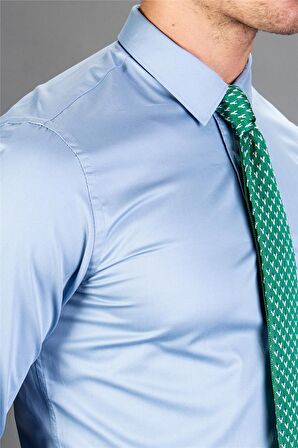 Tudors Slim Fit Dar Kesim Düz Saten Erkek Gömlek