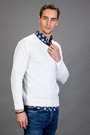 Tudors Slim Fit Dar Kesim V Yaka Pamuklu Erkek Kaz