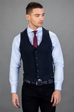 Tudors Slim Fit Dar Kesim Kendinden Desenli Erkek Yelek